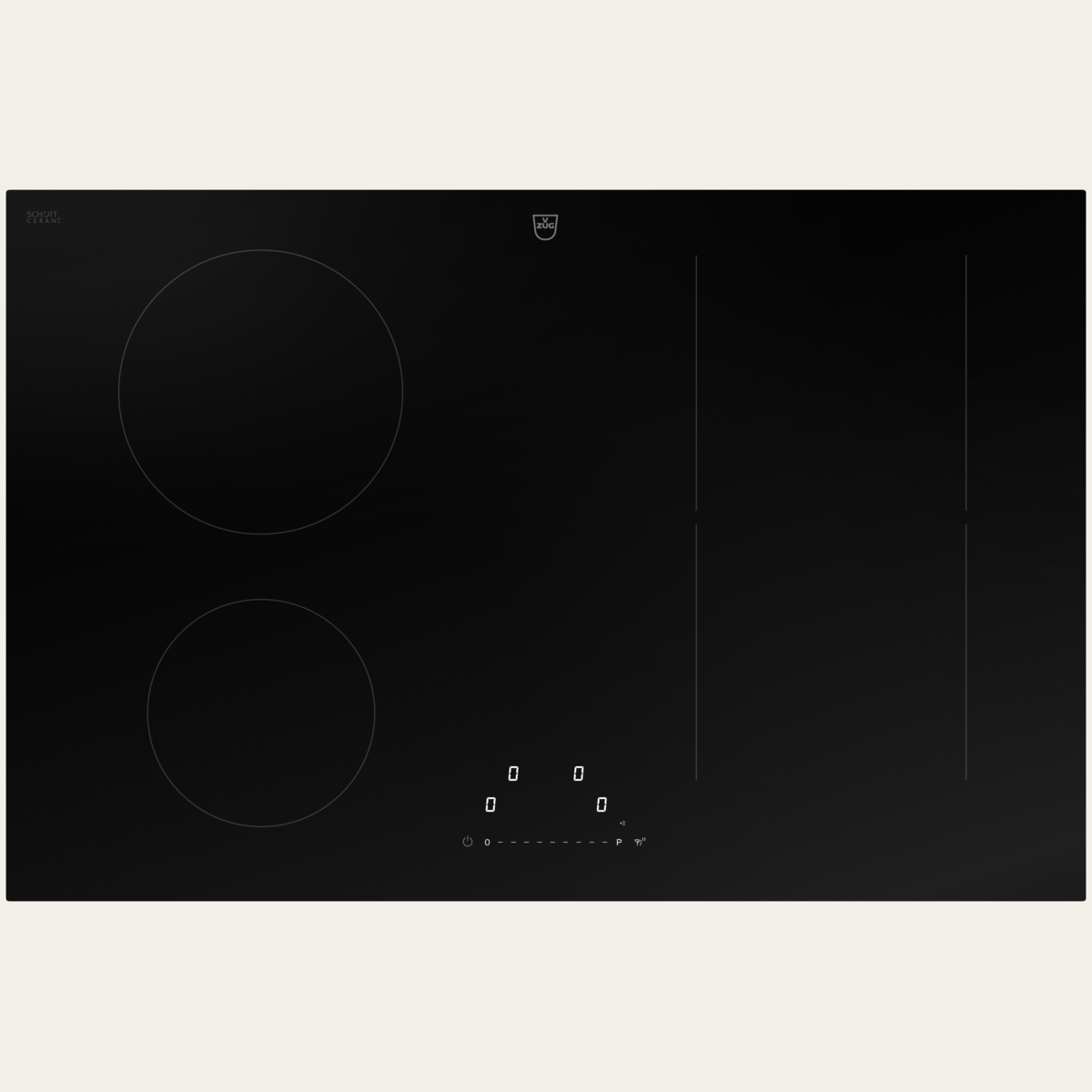 V-ZUG Table de cuisson CookTop V2000 I804, Induction, Norme largeur: 80 cm, BlackDesign, DualDesign, OptiLink, Slider simple, Commande par «slider», Zones de cuisson: 4