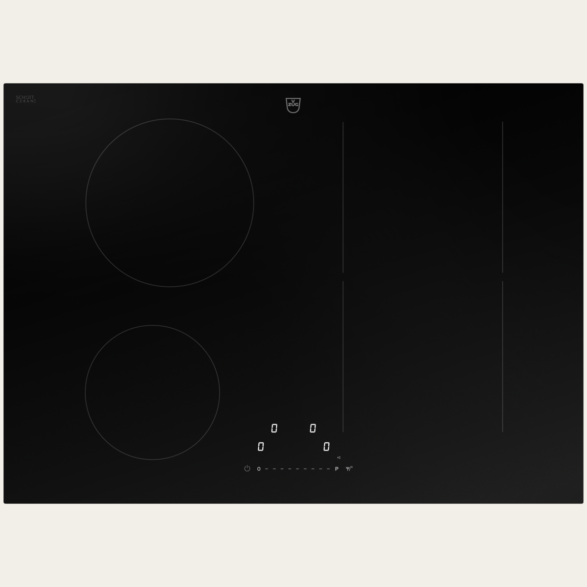 V-ZUG Hob CookTop V2000 I704, Induction, Standard width: 70 cm, BlackDesign, DualDesign, OptiLink, Single slider, Slider control, Cooking zones: 4