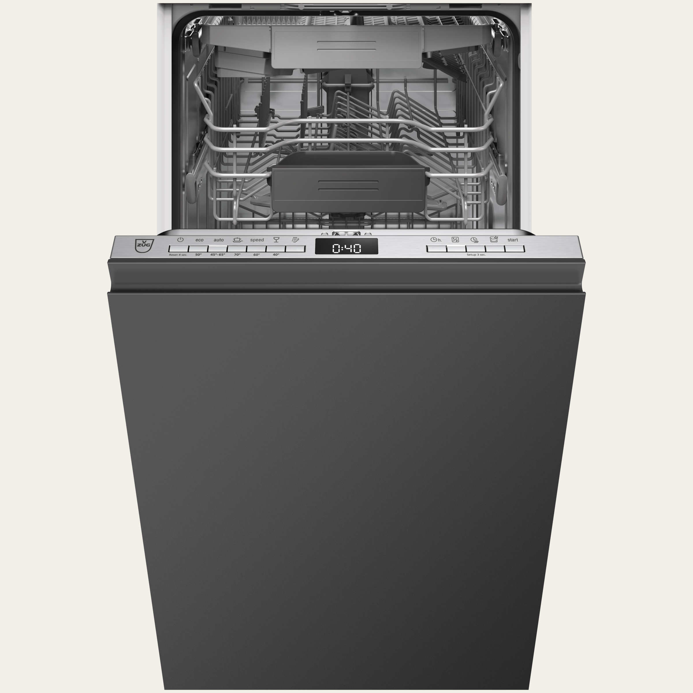 V-ZUG Dishwasher V400 VBS, Standard width: 45 cm, Fully integratable, All connections (water and electric): 0 m, ergoPlus cutlery drawer, 7-segment display