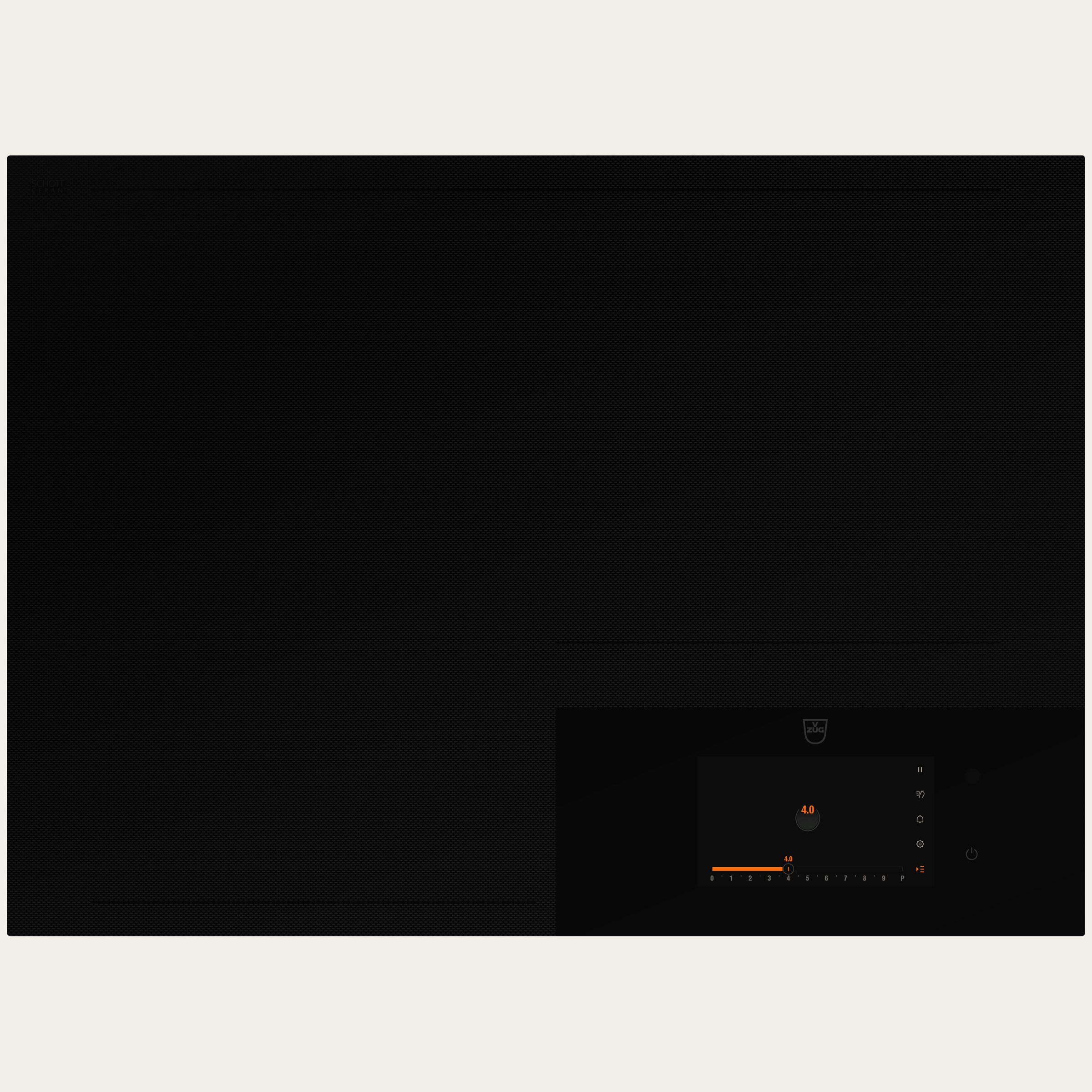 V-ZUG Table de cuisson CookTop V6000 I705 FullFlex, Induction, Norme largeur: 70 cm, noir, DualDesign, Slider simple, Commande par «slider», Zones de cuisson: Surface de cuisson flexible